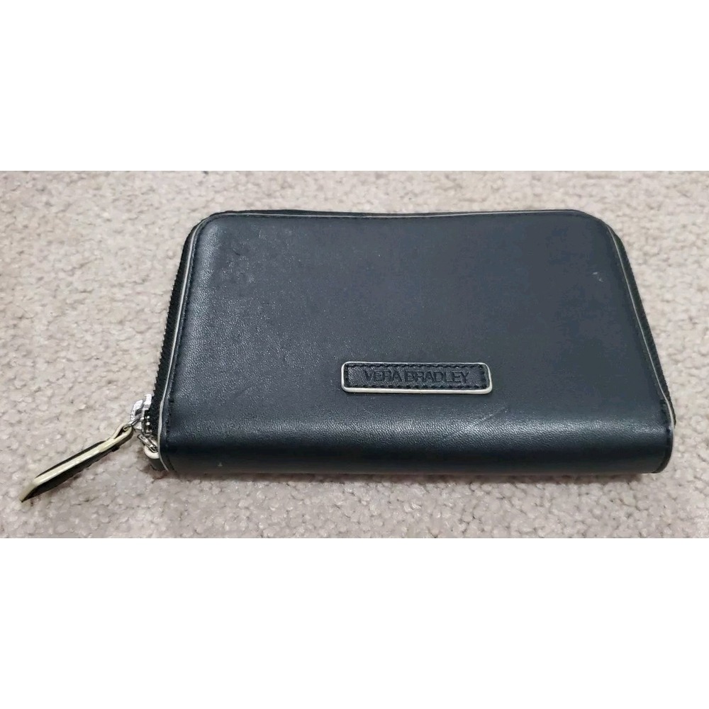 Vera Bradley Black Faux Leather Zip Around Clutch Wallet